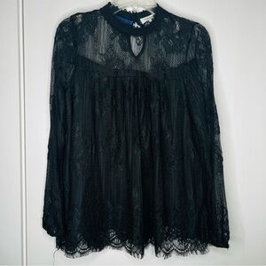 Taylor & Sage | Black Lace High Neck Blouse